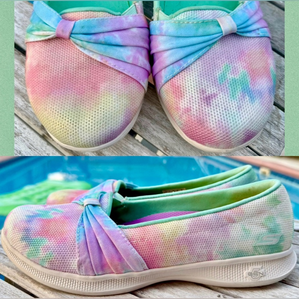 Skechers Goga Go Step Lite Sweet Things Mat Tie-Dye Slip-On Shoes Size 8